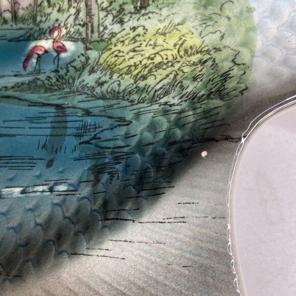 Vntg Kenmar Fish Platter Plate Ceramic Flamingos Palm Trees Tropical Japan 15" - Picture 4 of 8